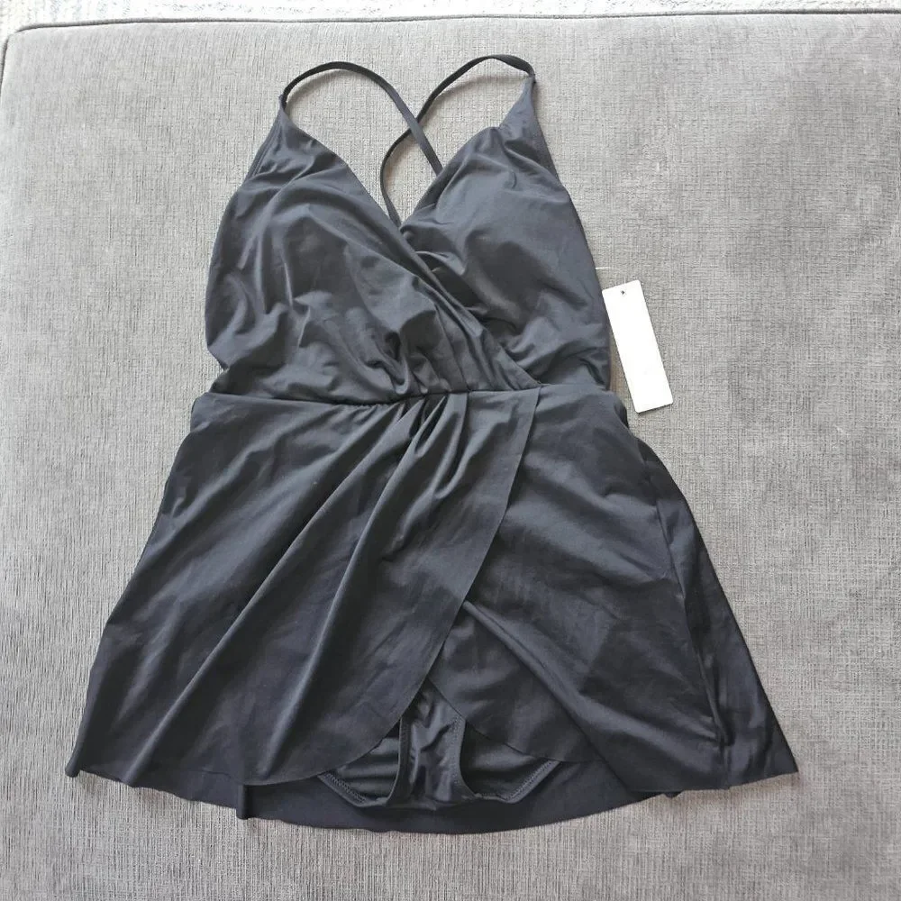 Anne Cole Swim Dress With Skirted Bottom Black For Women's Size 16